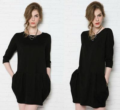 欧美秋季新款大码连衣裙 宽松显瘦，时尚花苞裙设计